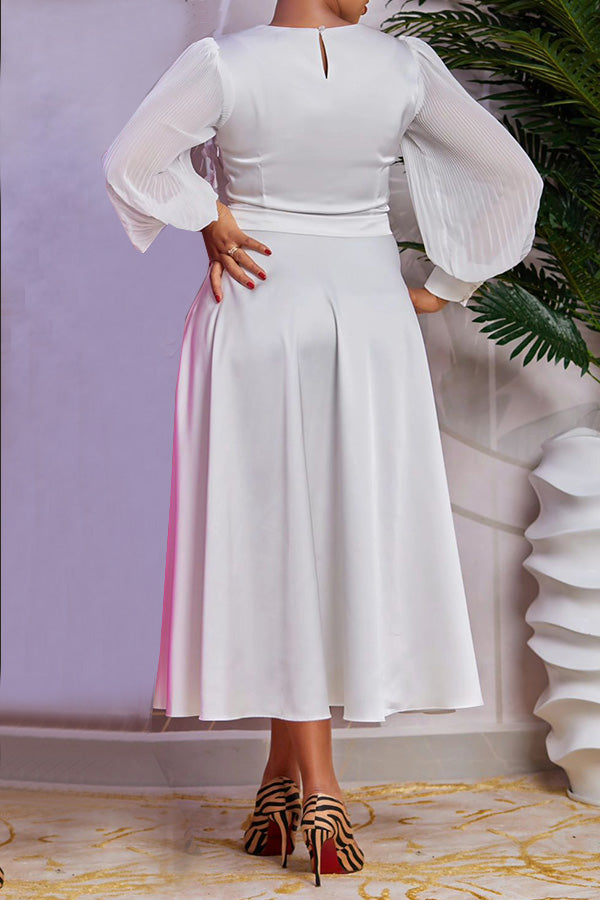 Elegant Lantern Sleeve Midi Dress