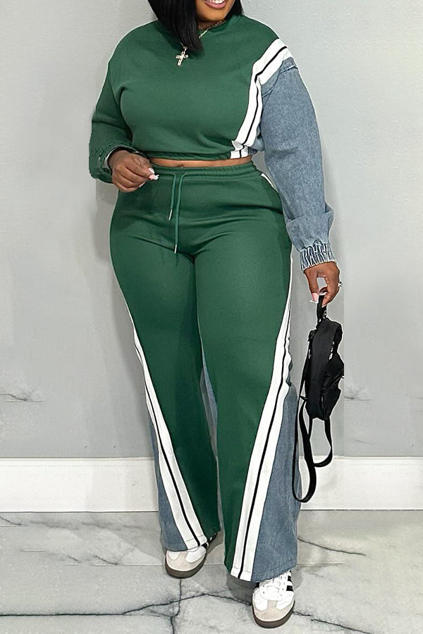 acorpstyle|Women's set|Casual Half Zip Colorblock Top & Pants Set