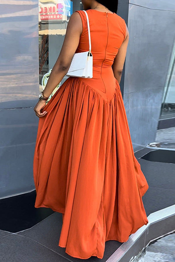 Gorgeous Solid Pleated Maxi Dress