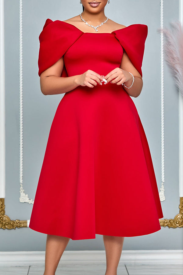 Elegant Solid Puff Sleeve A-line Dress
