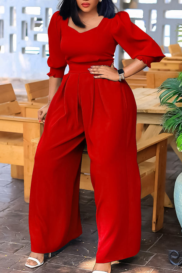 Stylish Sweetheart Collar Ruched Jumpsuit