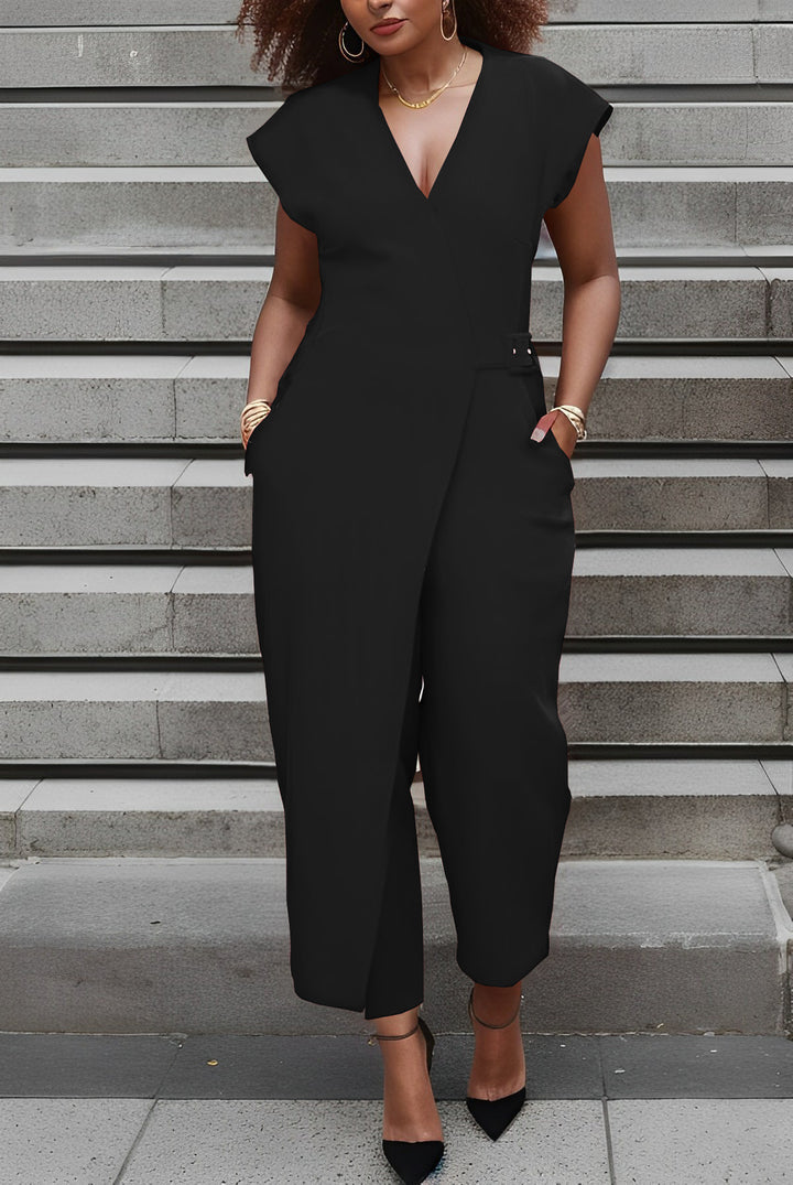 Surplice Front Belted Slant Pocket Jumpsuit