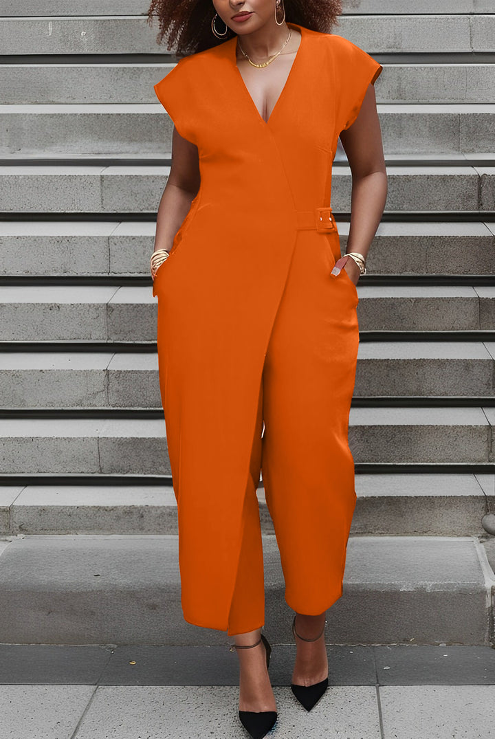 Surplice Front Belted Slant Pocket Jumpsuit