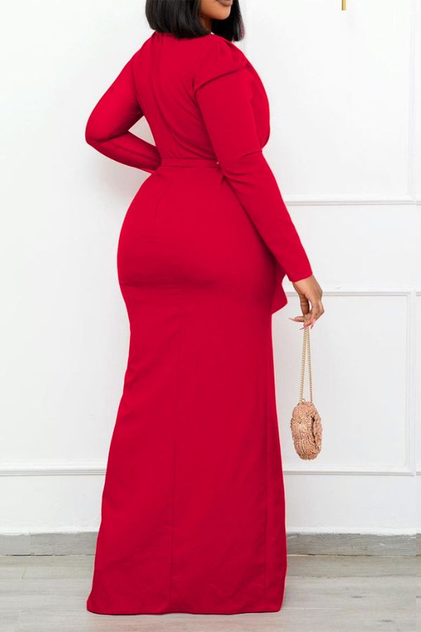 Mesh Panel Belted Split Thigh Dress