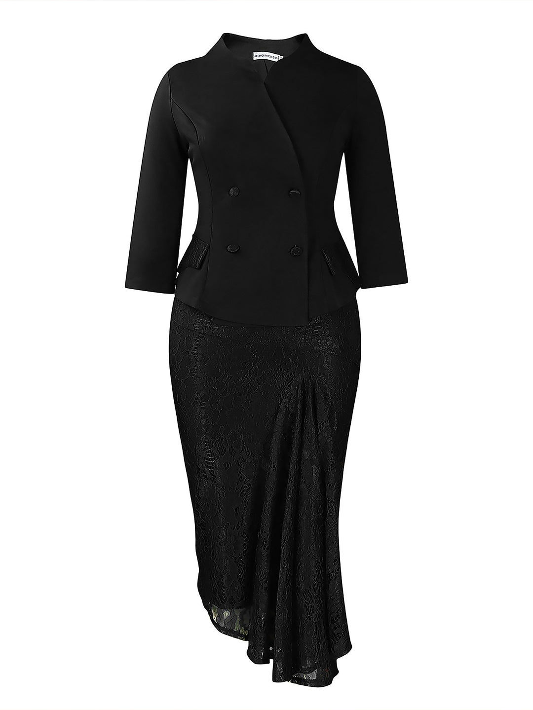 Elegant Double Breasted Top & Lace Skirt Set
