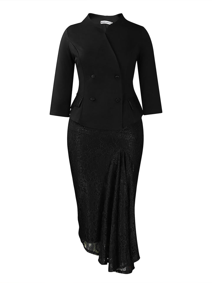 Elegant Double Breasted Top & Lace Skirt Set
