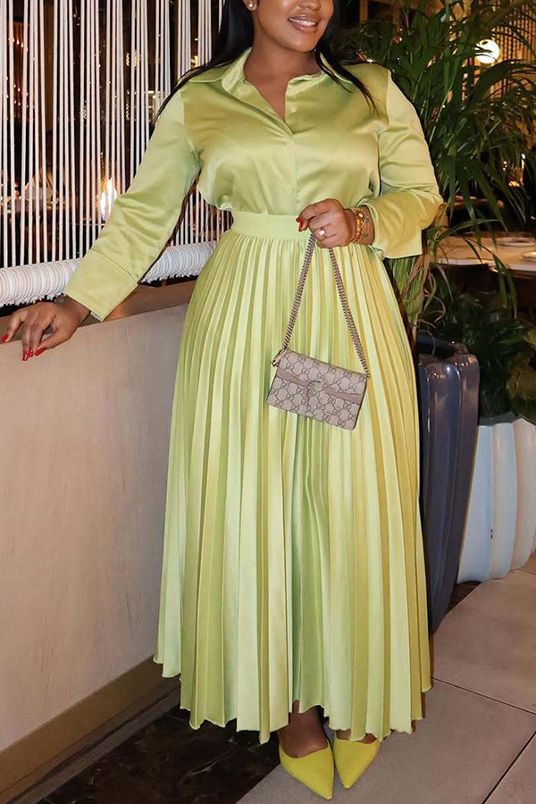 Vintage Single Breasted Shirt & Pleated Skirt Set