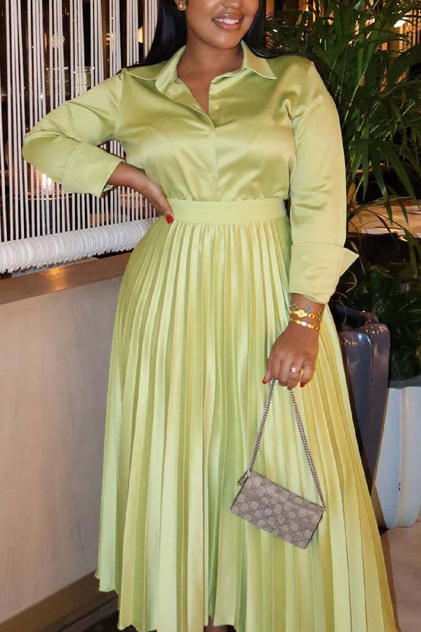 Vintage Single Breasted Shirt & Pleated Skirt Set