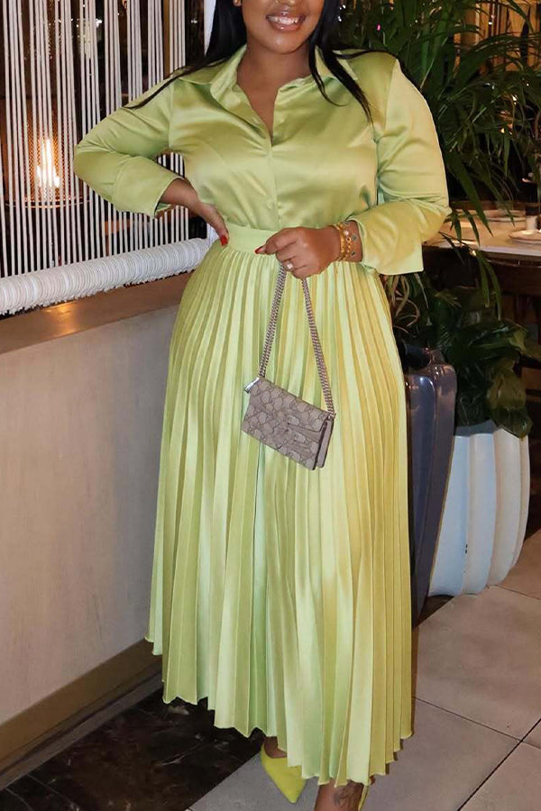 Vintage Single Breasted Shirt & Pleated Skirt Set