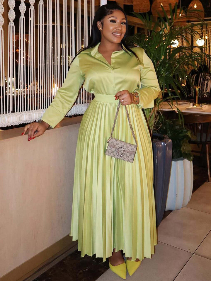 Vintage Single Breasted Shirt & Pleated Skirt Set