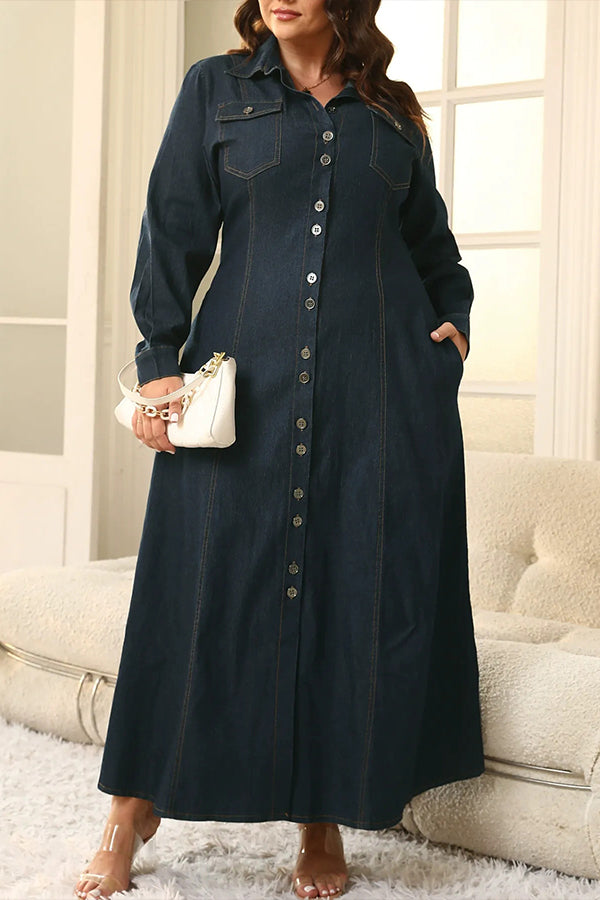 Retro Shirt Collar Single Breasted Dress
