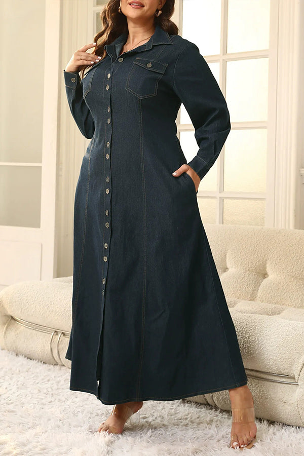 Retro Shirt Collar Single Breasted Dress