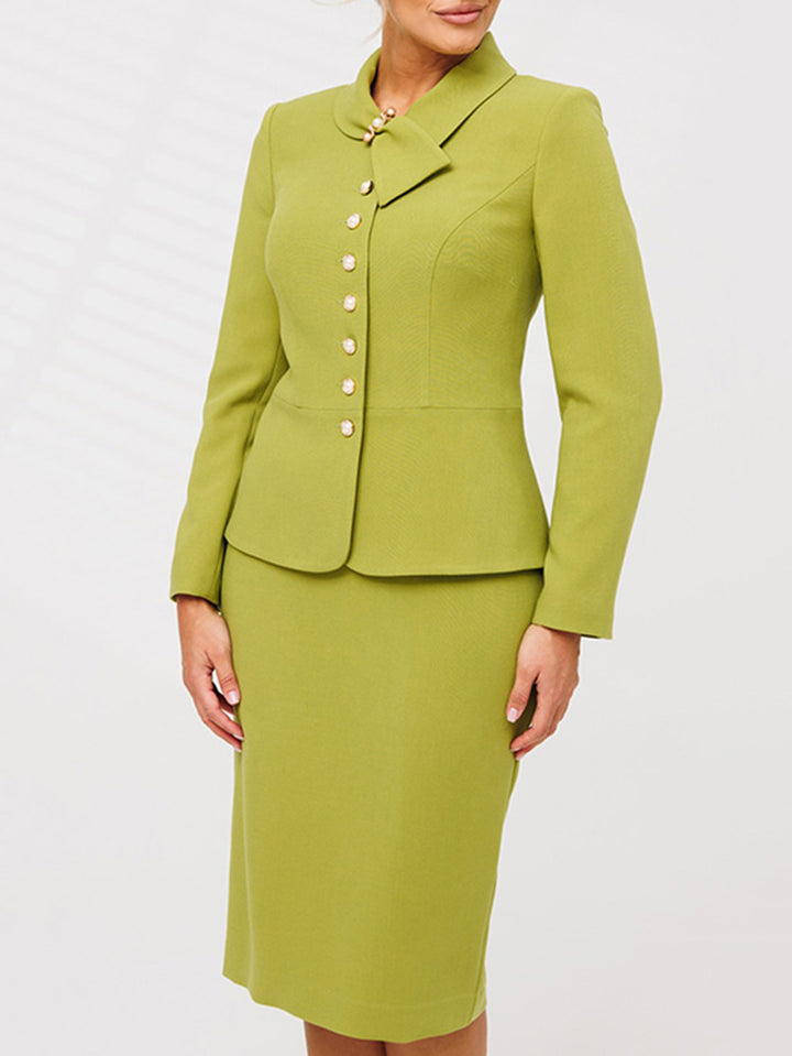 Pearl Scarf Collar Blazer & Skirt Set