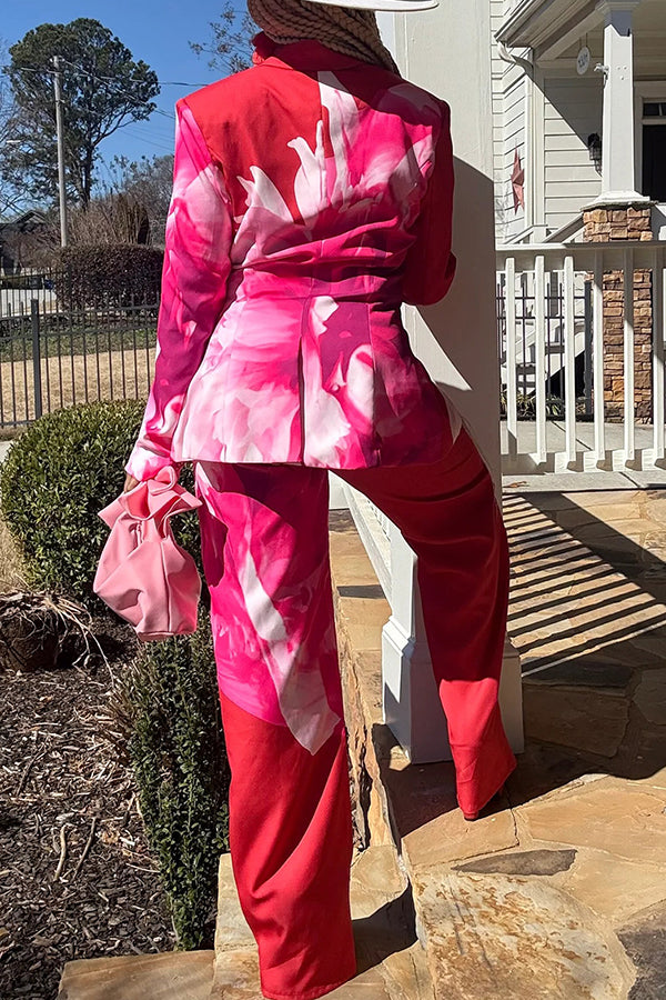 Fashionable Watercolor Flower Print Suit
