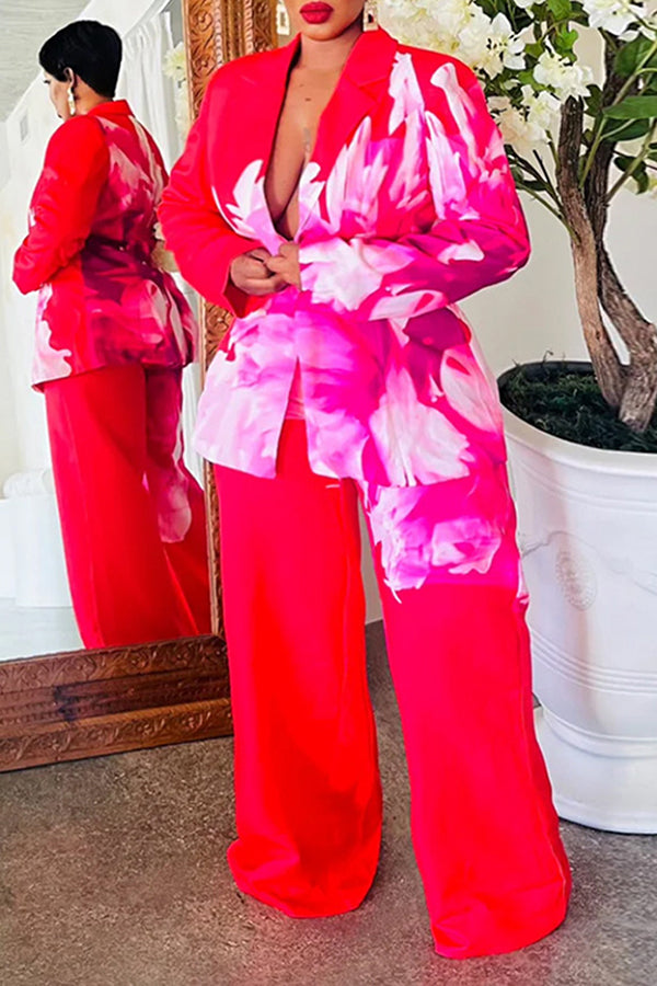 Fashionable Watercolor Flower Print Suit