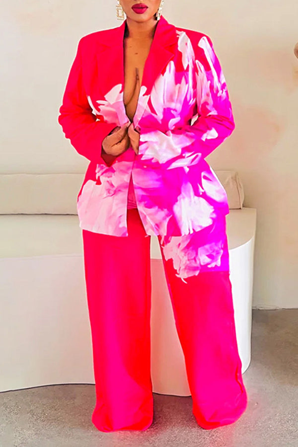 Fashionable Watercolor Flower Print Suit