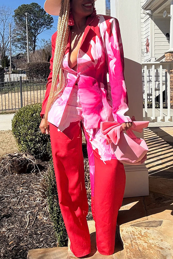 Fashionable Watercolor Flower Print Suit