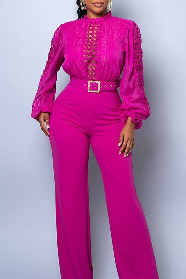 Fashionable Lace Patchwork Wide-Leg Jumpsuit