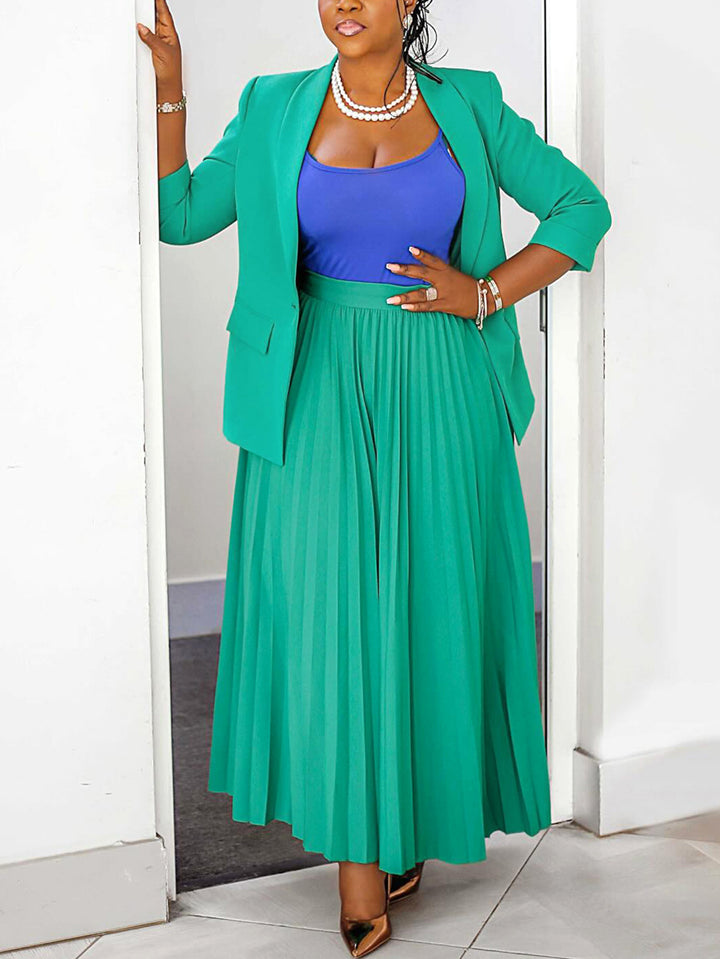 Elegant Blazer & Pleated Skirt