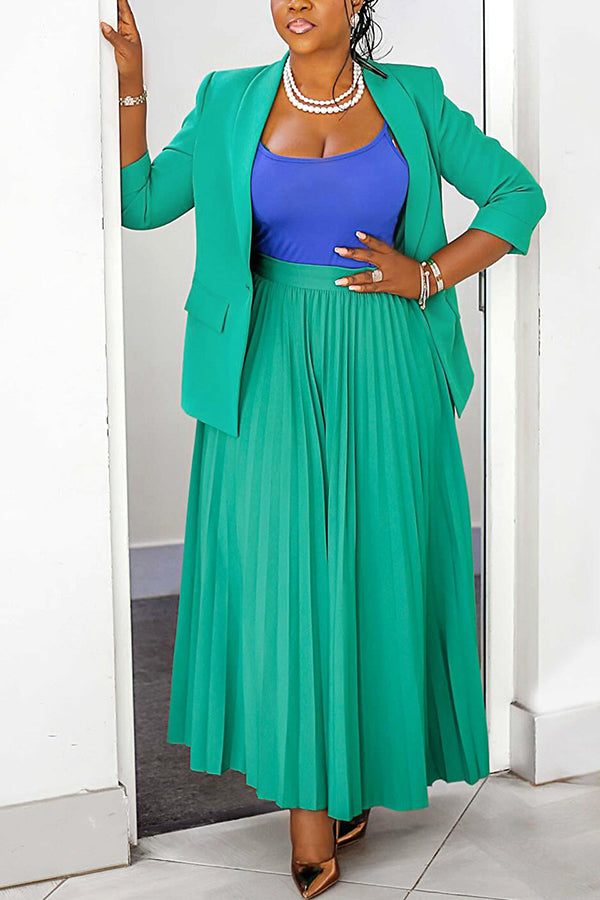 Elegant Blazer & Pleated Skirt