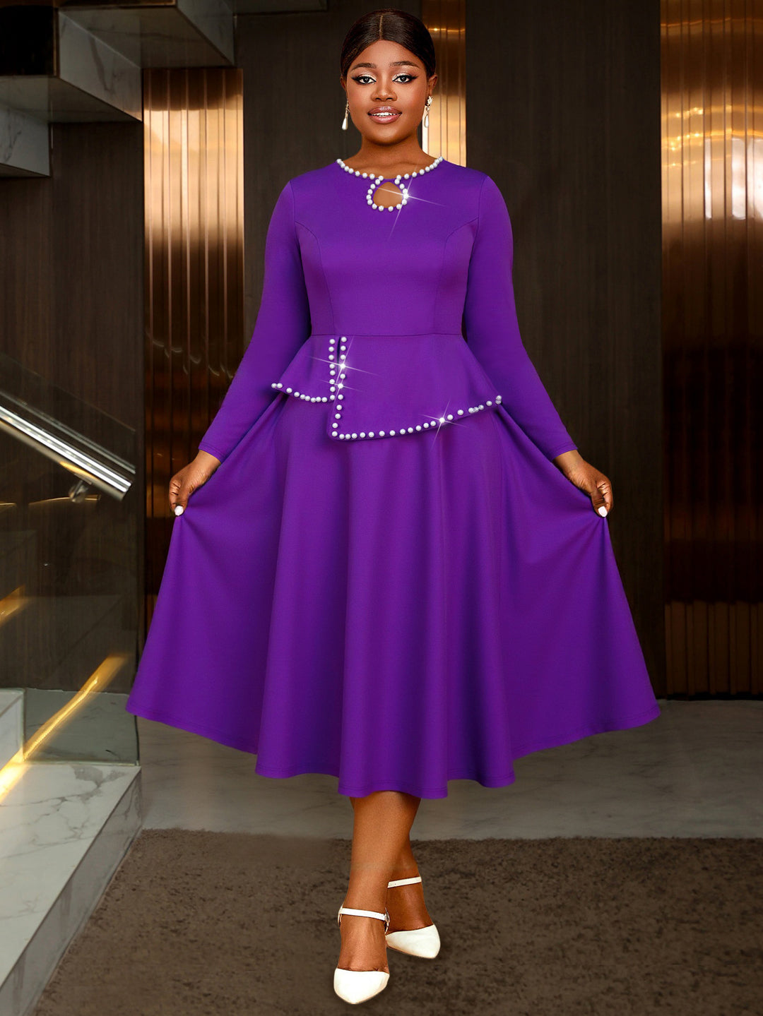 Elegant Pearl Embellished Ruffle Dress