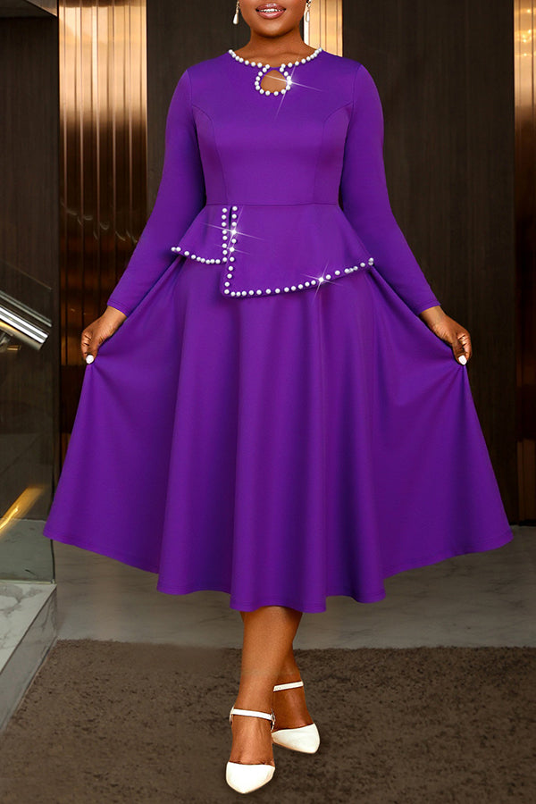 Elegant Pearl Embellished Ruffle Dress