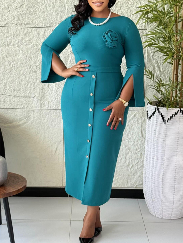 Stylish Flower Embellished Split-sleeve Bodycon Dress