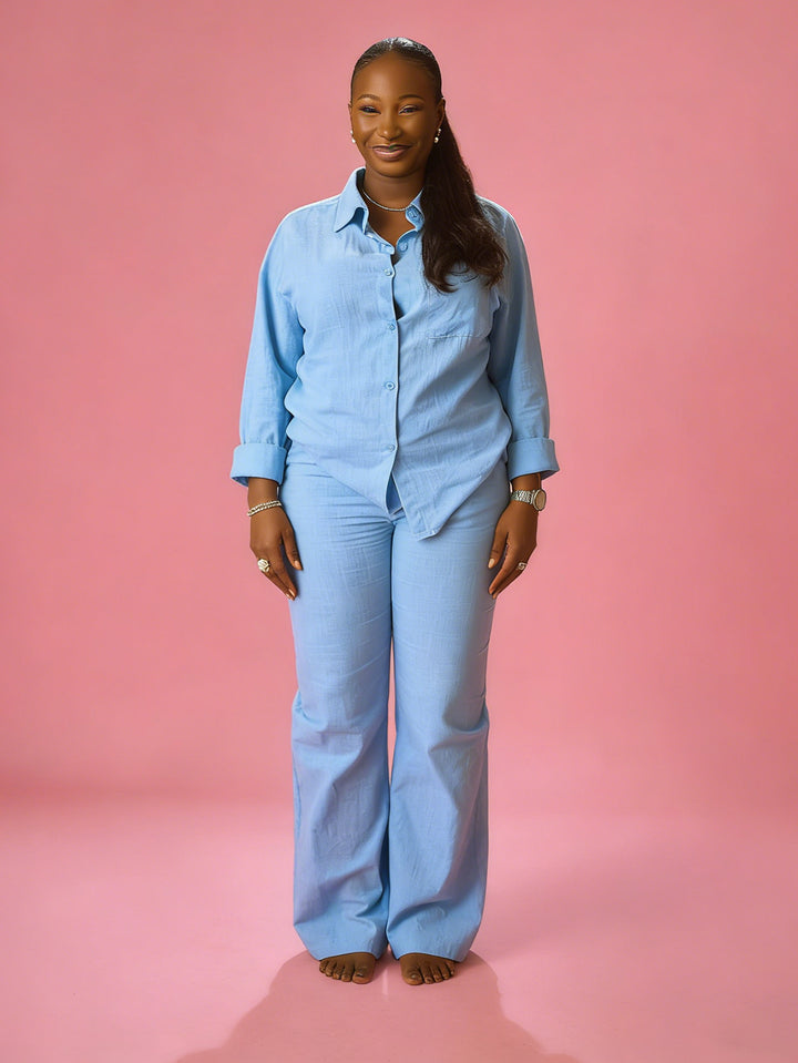 Casual Solid Shirt & Pants Set