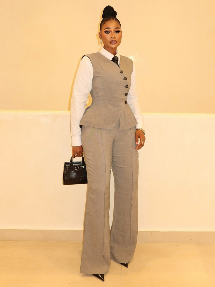 Elegant Pleated Vest & Suit Trousers