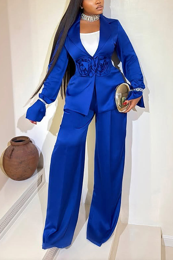 Elegant Flower Embellished Satin Suit