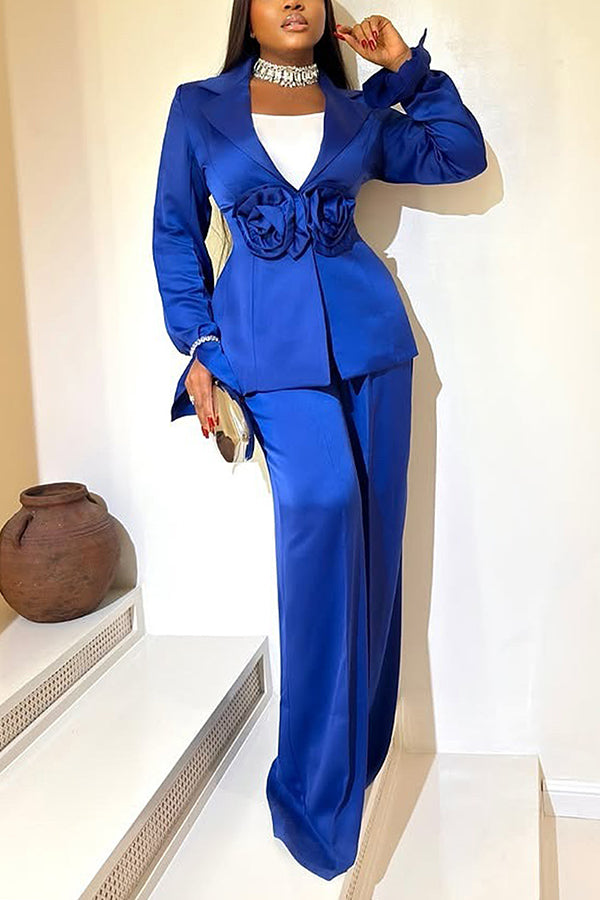 Elegant Flower Embellished Satin Suit