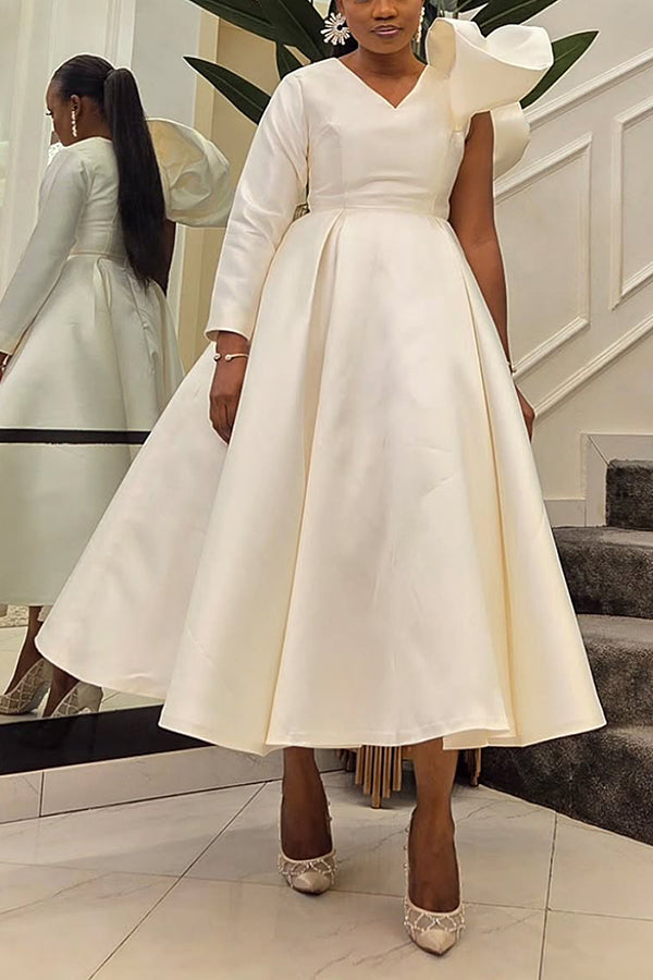 Elegant One-Shoulder Ruffled Midi Dress