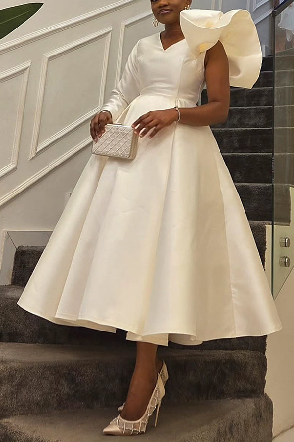 Elegant One-Shoulder Ruffled Midi Dress