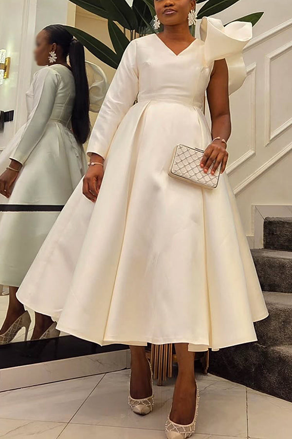 Elegant One-Shoulder Ruffled Midi Dress