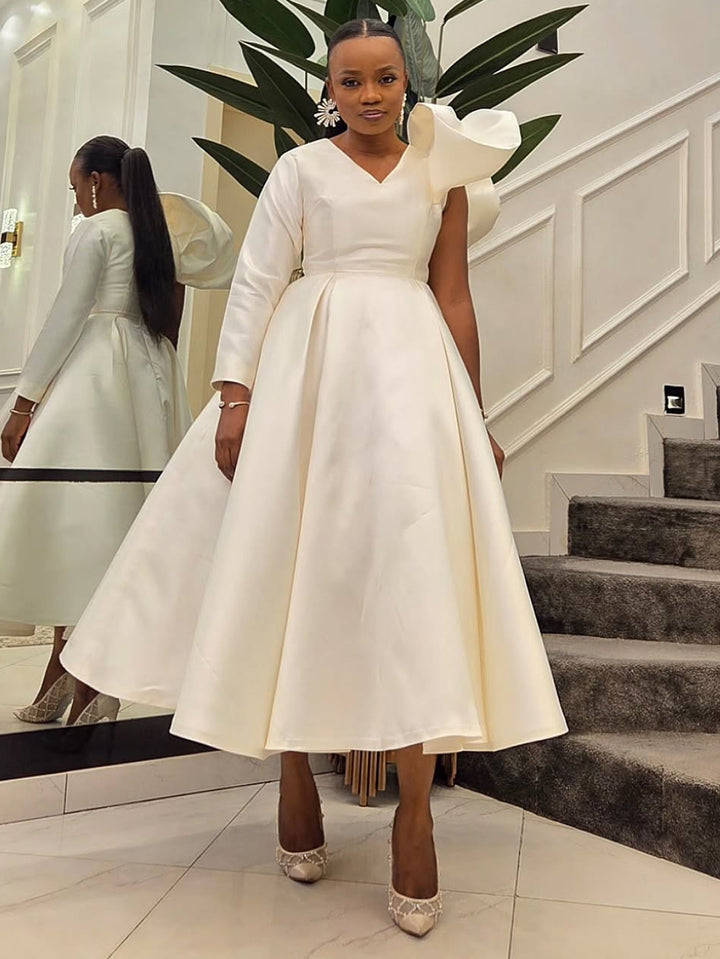 Elegant One-Shoulder Ruffled Midi Dress