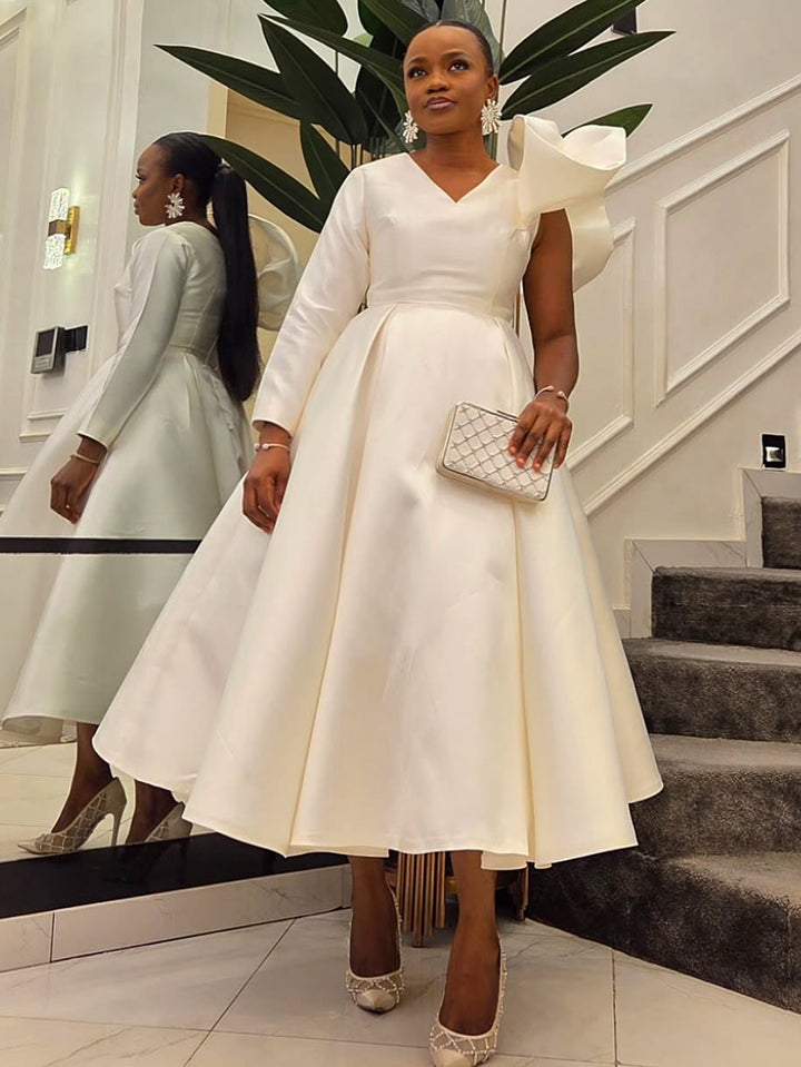 Elegant One-Shoulder Ruffled Midi Dress