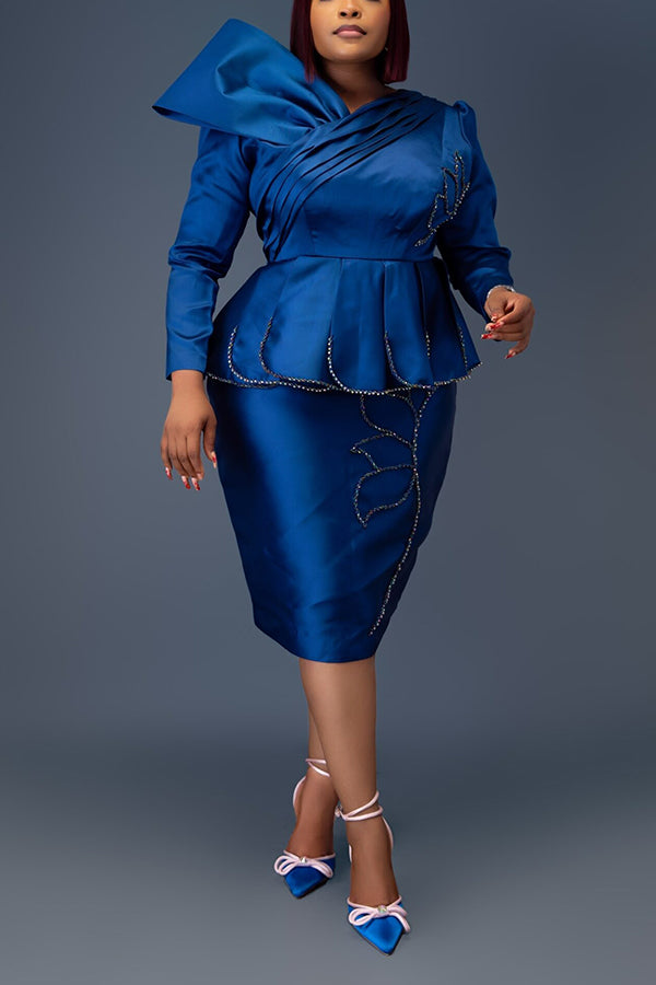 Elegant Pleated Ruffled Skirt Suit