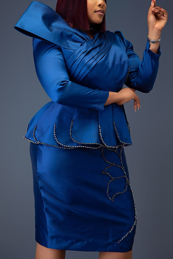 Elegant Pleated Ruffled Skirt Suit