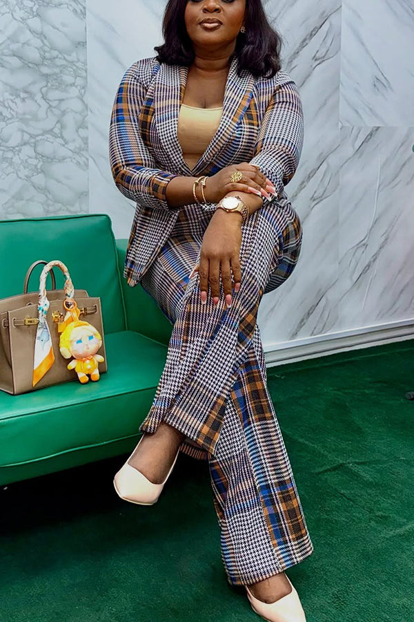 Elegant Multi-Color Plaid Blazer Set