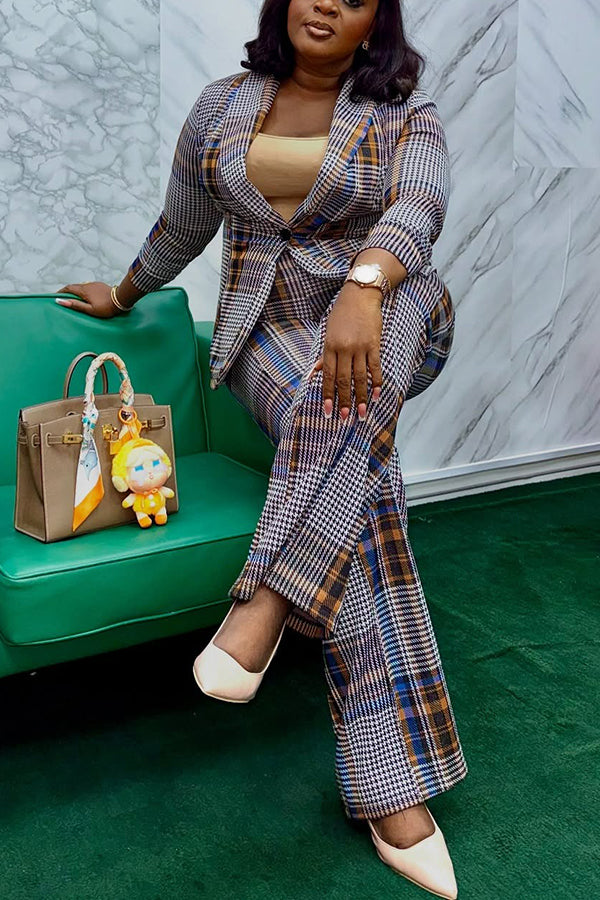 Elegant Multi-Color Plaid Blazer Set