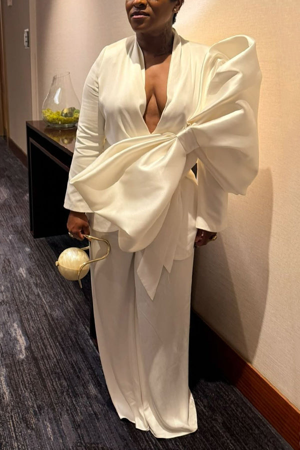 Elegant Oversized Bow Top & Wide-Leg Pants