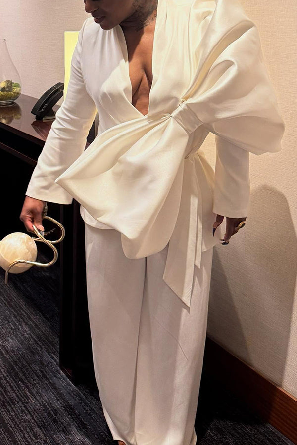 Elegant Oversized Bow Top & Wide-Leg Pants