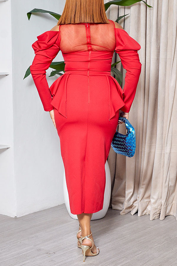 Elegant Draped Corset Cold-Shoulder Midi Dress