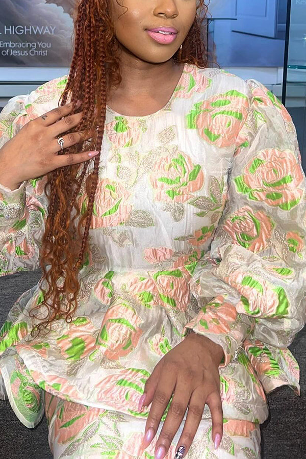 Elegant Jacquard Rose Skirt Suit