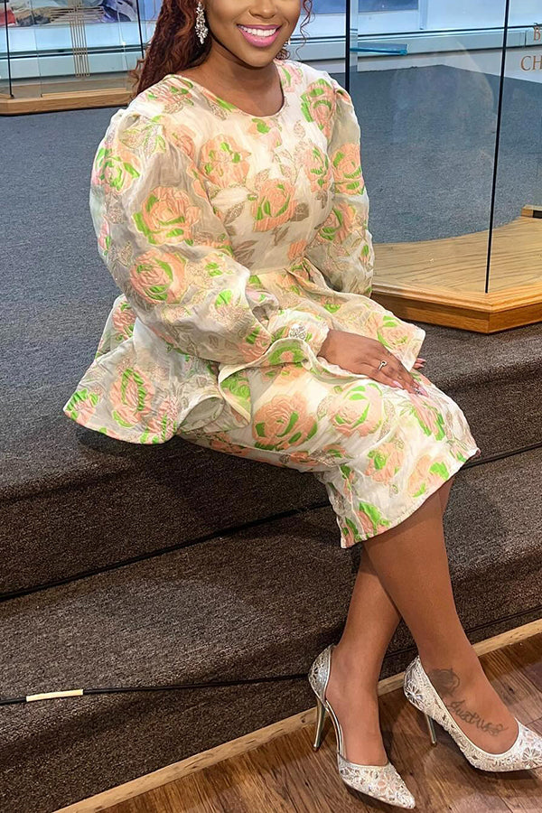 Elegant Jacquard Rose Skirt Suit
