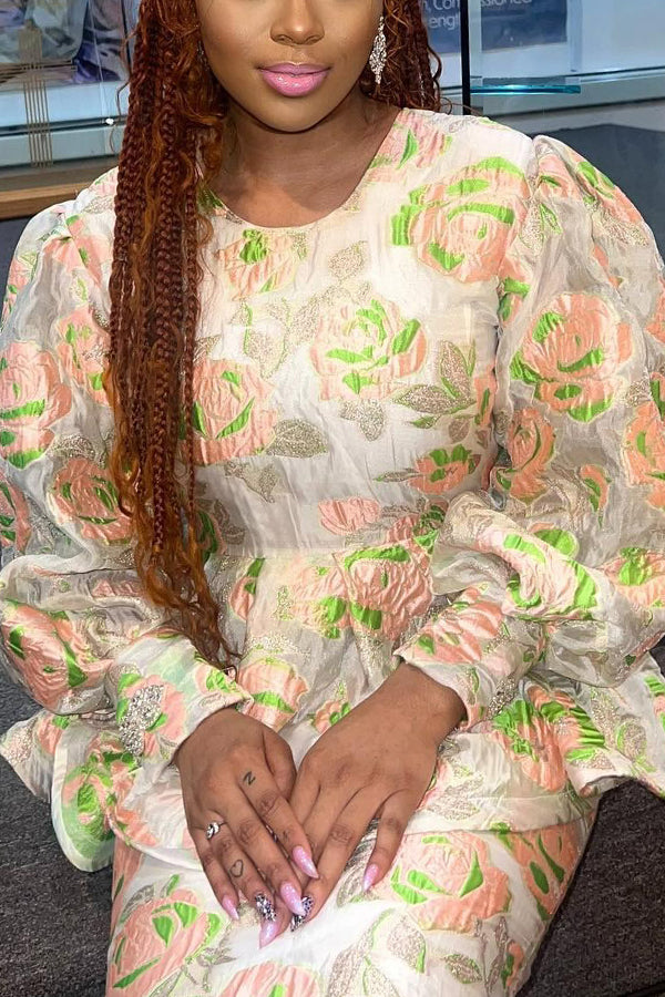 Elegant Jacquard Rose Skirt Suit
