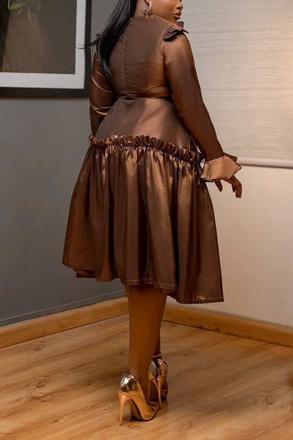 Stylish Asymmetrical Neckline Ruffle Midi Dress