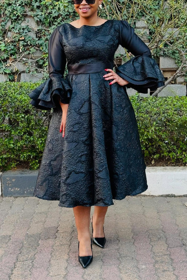 Elegant Trumpet Sleeve Jacquard Dress
