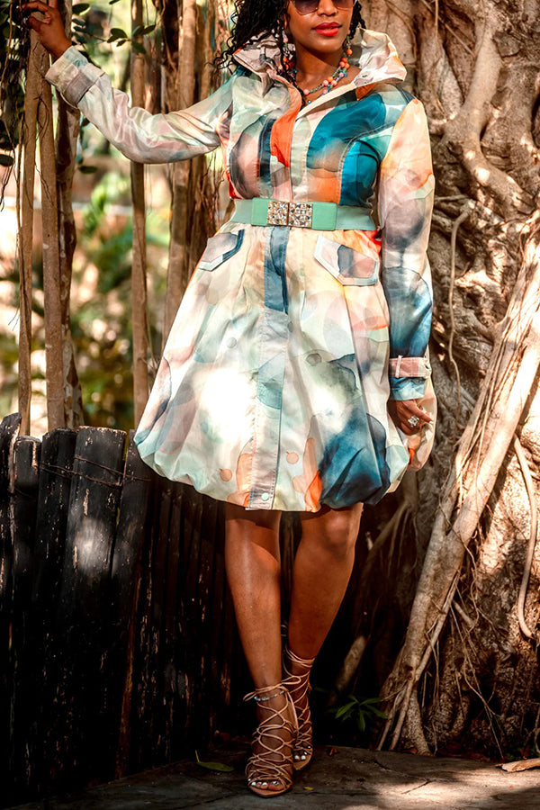 Fashion Printed Bubble Coat Dress 