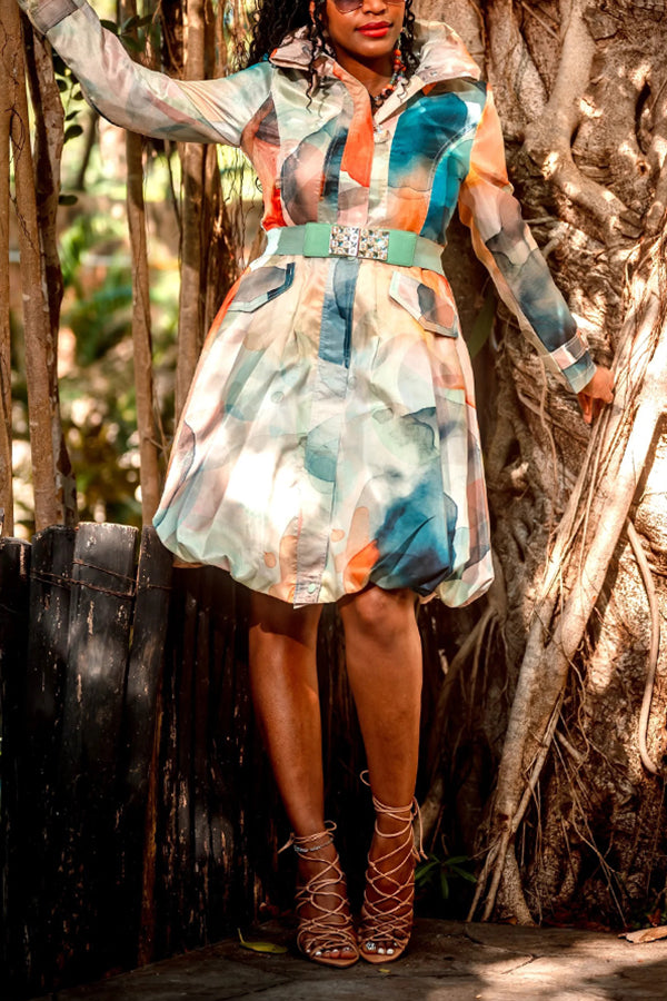 Fashion Printed Bubble Coat Dress 